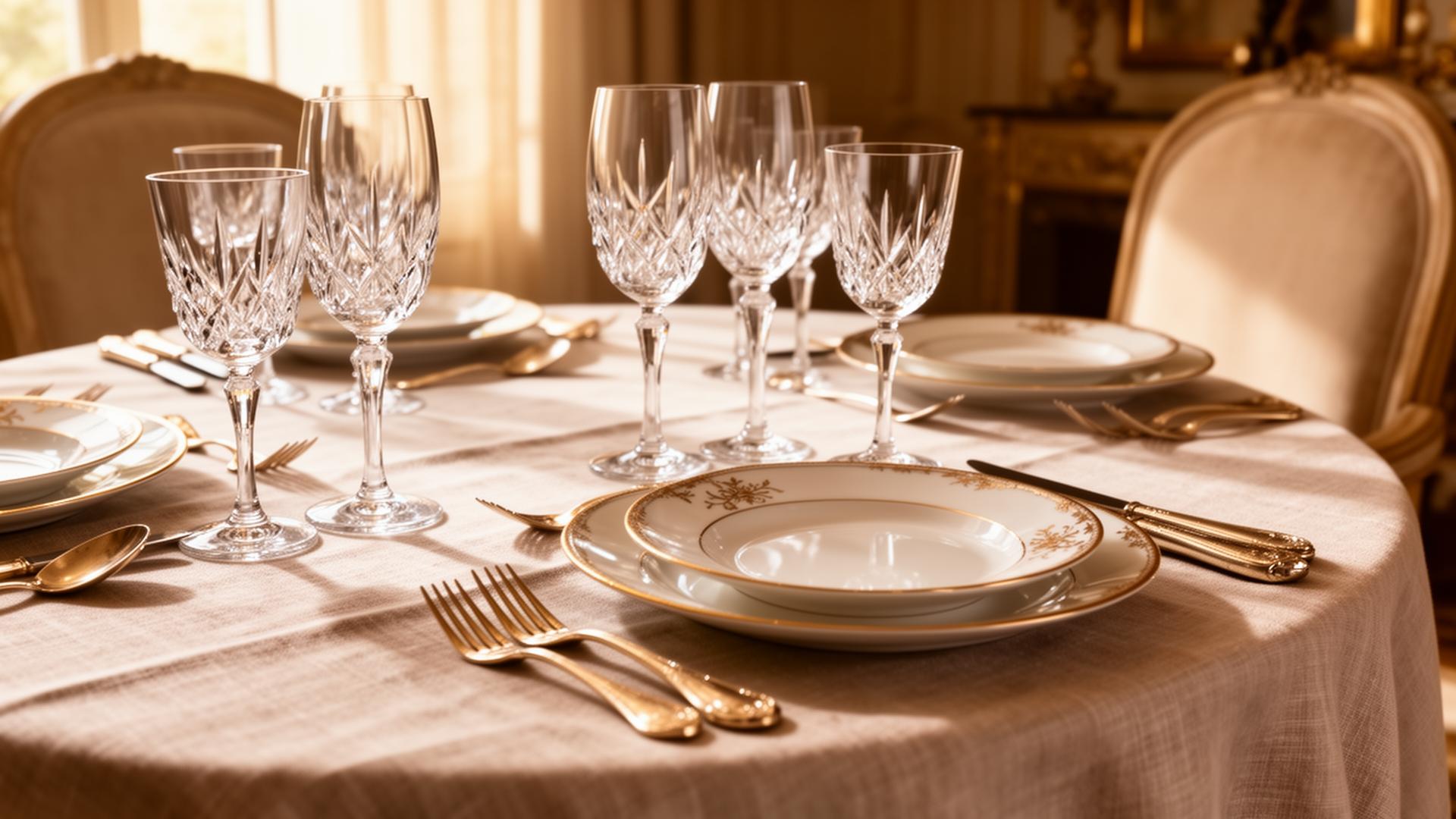 Luxury table setting with fine china and crystal